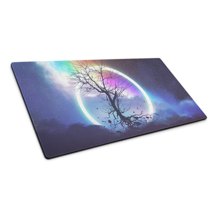 Gaming Mouse Pad Rainbow Night Sky Circle Tree Silhouette For Desk Large Non Slip Gaming Mat Modern Fantasy Art