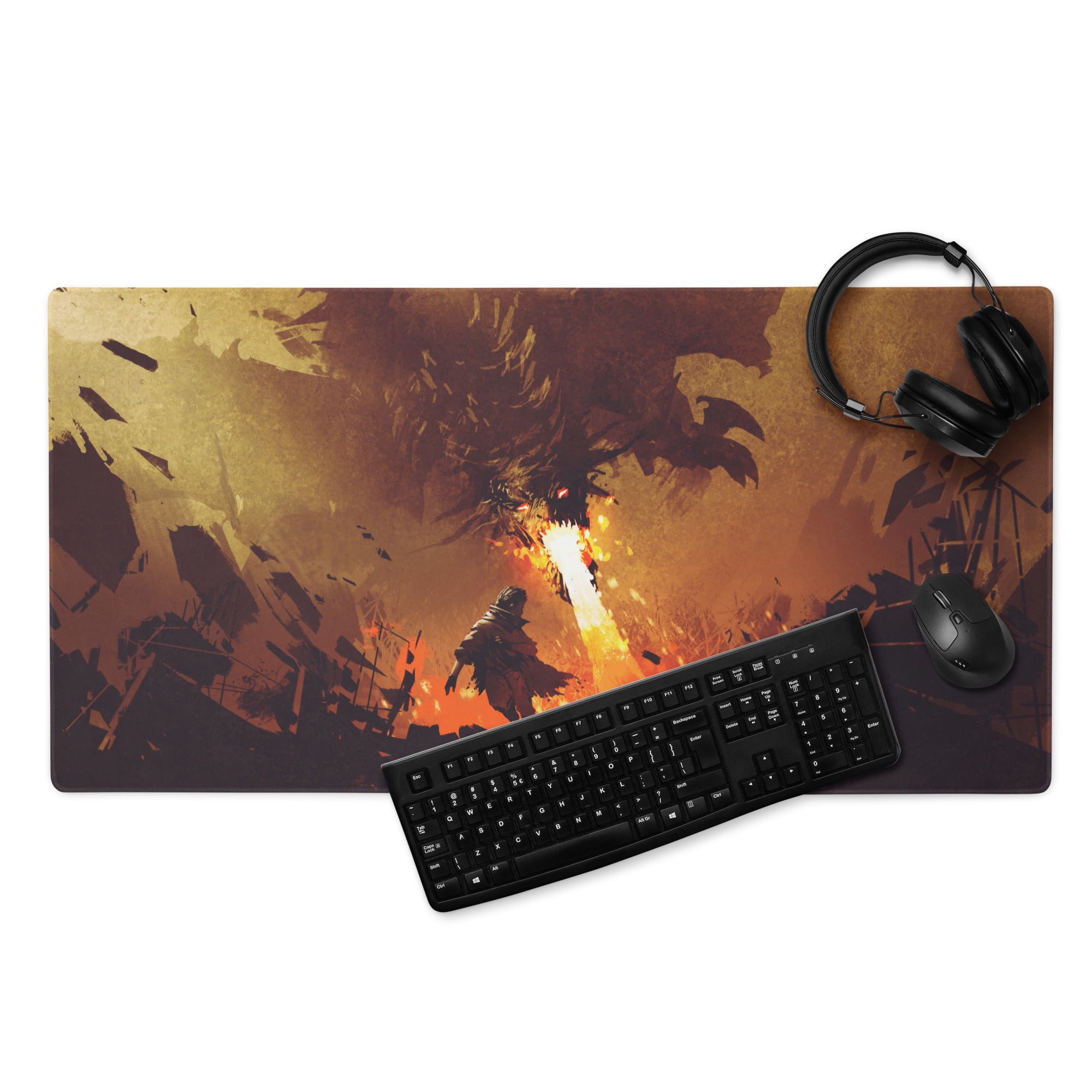 Gamer Mouse Pad Fiery Orange Black Large Size for Gaming Desk Setup Edge Stitching Non Slip
