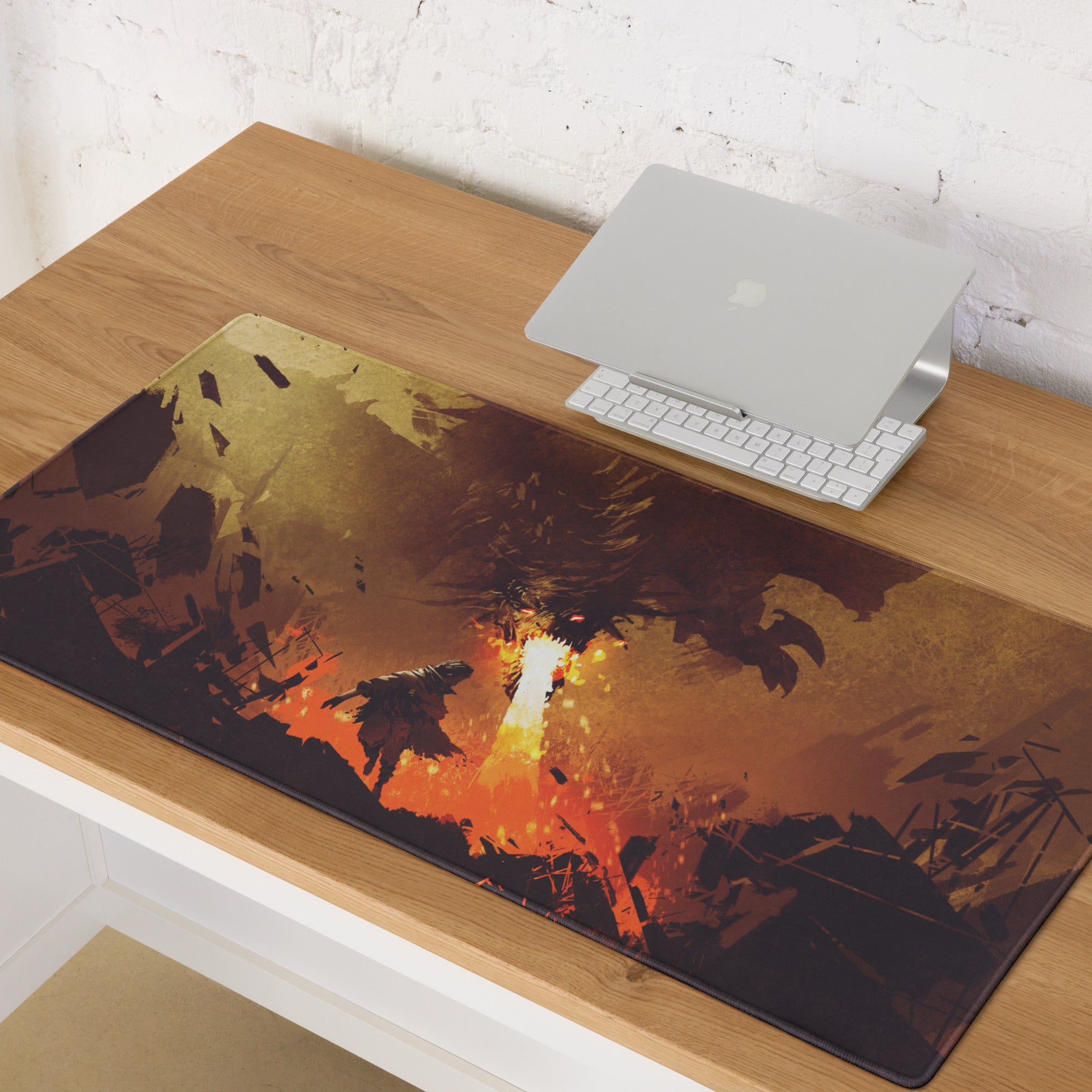 Gamer Mouse Pad Fiery Orange Black Large Size for Gaming Desk Setup Edge Stitching Non Slip