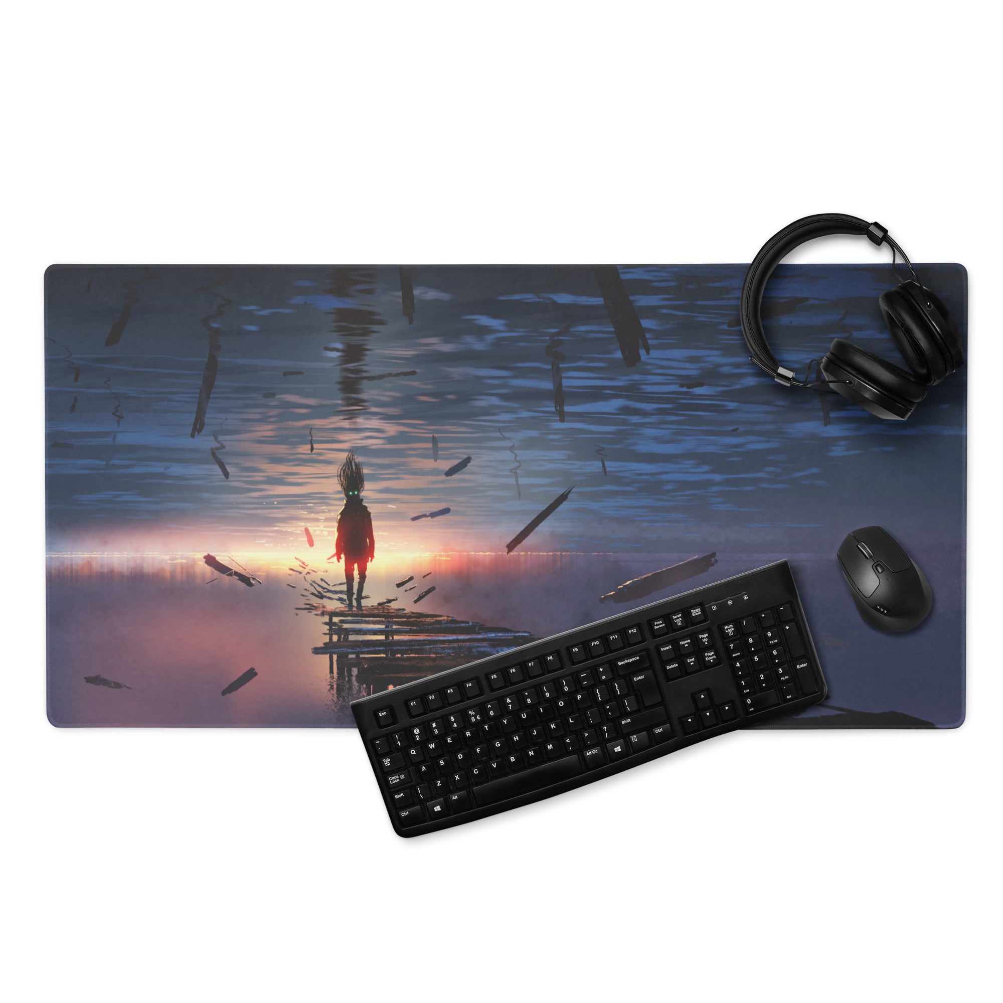 Gaming Mouse Pad Navy Blue Sunset Orange For Gaming Setup Cinematic Digital Art Desk Mat Moody Esports Decor