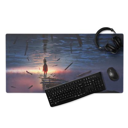Gaming Mouse Pad Navy Blue Sunset Orange For Gaming Setup Cinematic Digital Art Desk Mat Moody Esports Decor