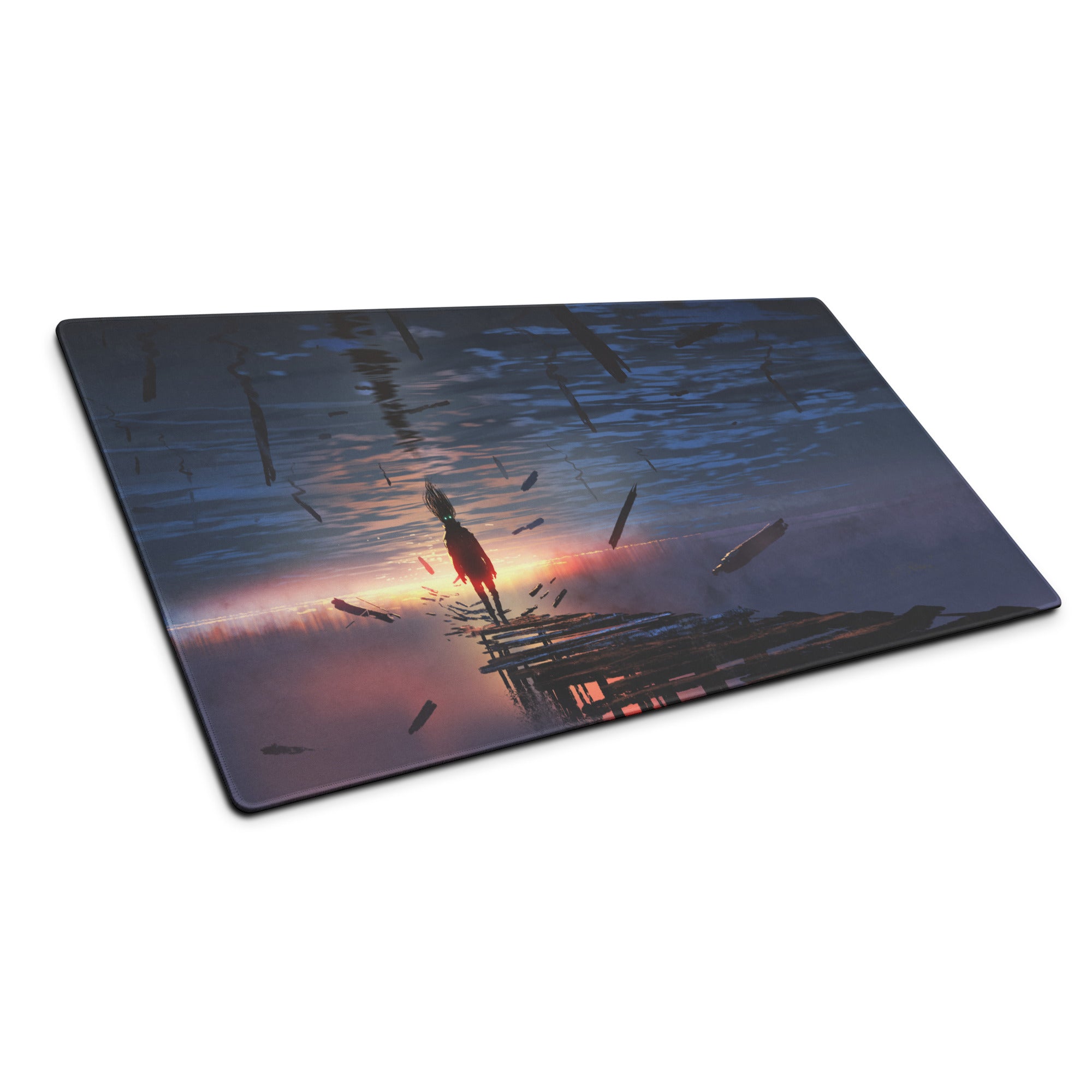 Gaming Mouse Pad Navy Blue Sunset Orange For Gaming Setup Cinematic Digital Art Desk Mat Moody Esports Decor
