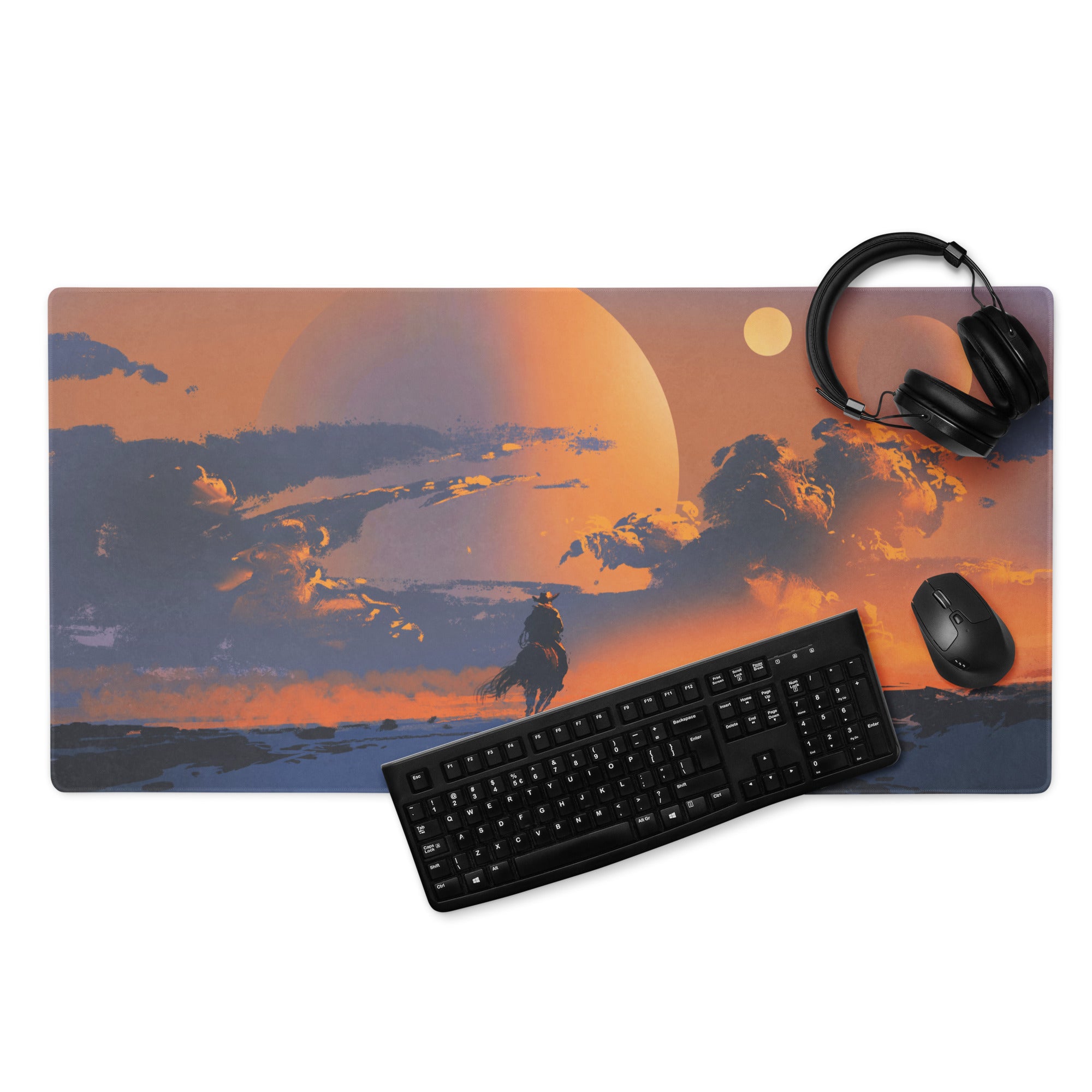 Orange Purple Blue Sunset Gamer Mouse Pad Large Non Slip Desk Mat For Gaming Setup Atmospheric Digital Art