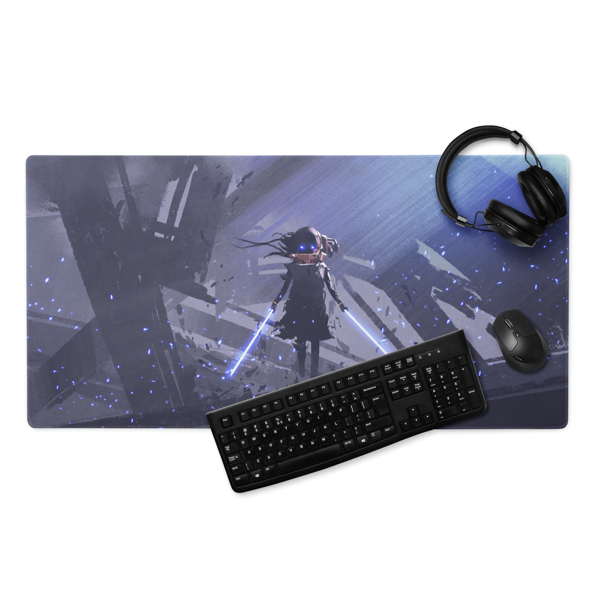 Blue Neon Cyberpunk Gaming Mouse Pad For Desktop Setup Large Non Slip Desk Mat With Futuristic Art