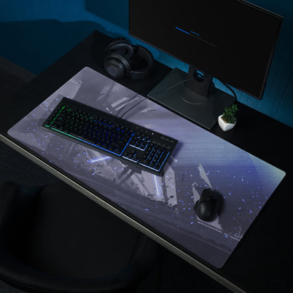 Blue Neon Cyberpunk Gaming Mouse Pad For Desktop Setup Large Non Slip Desk Mat With Futuristic Art