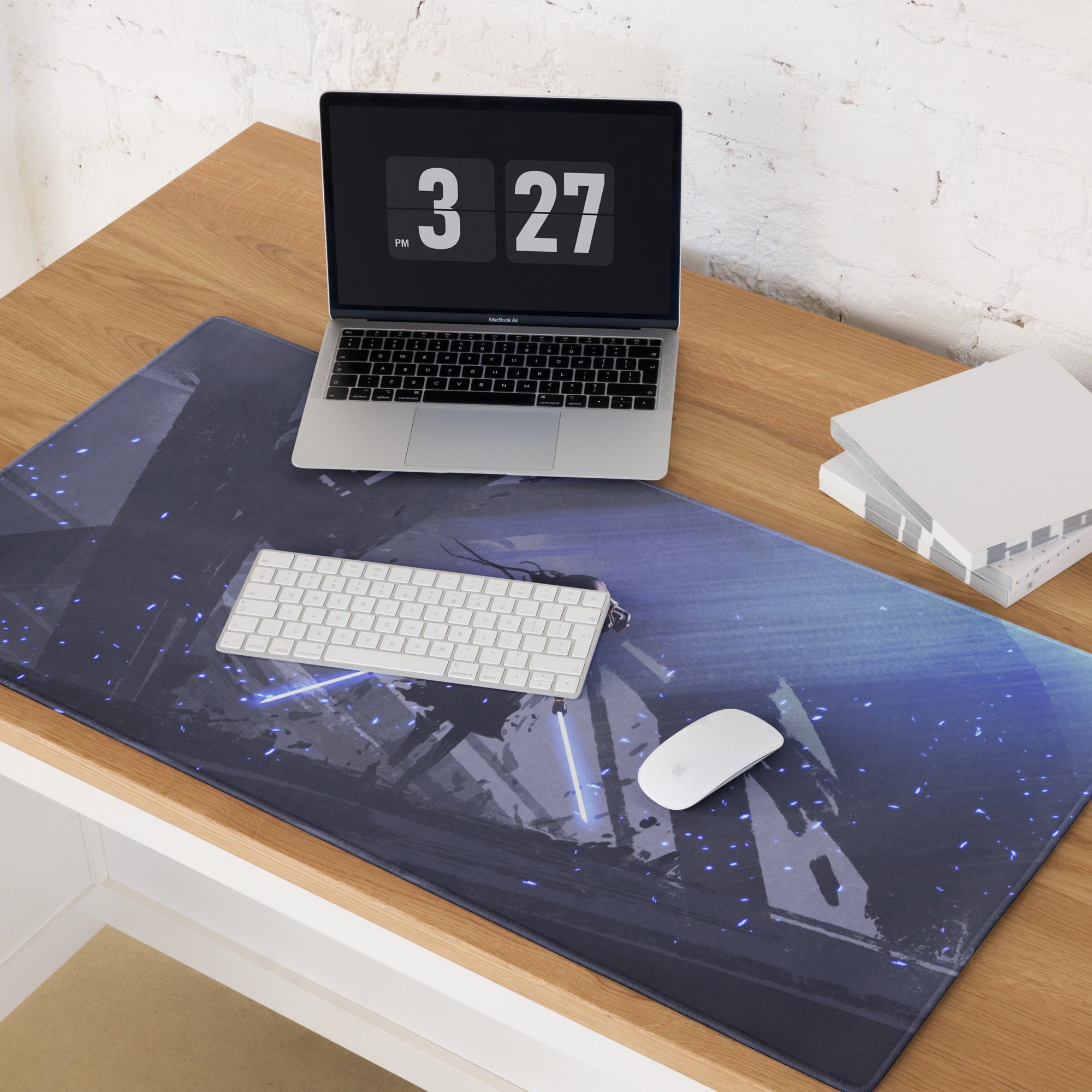 Blue Neon Cyberpunk Gaming Mouse Pad For Desktop Setup Large Non Slip Desk Mat With Futuristic Art