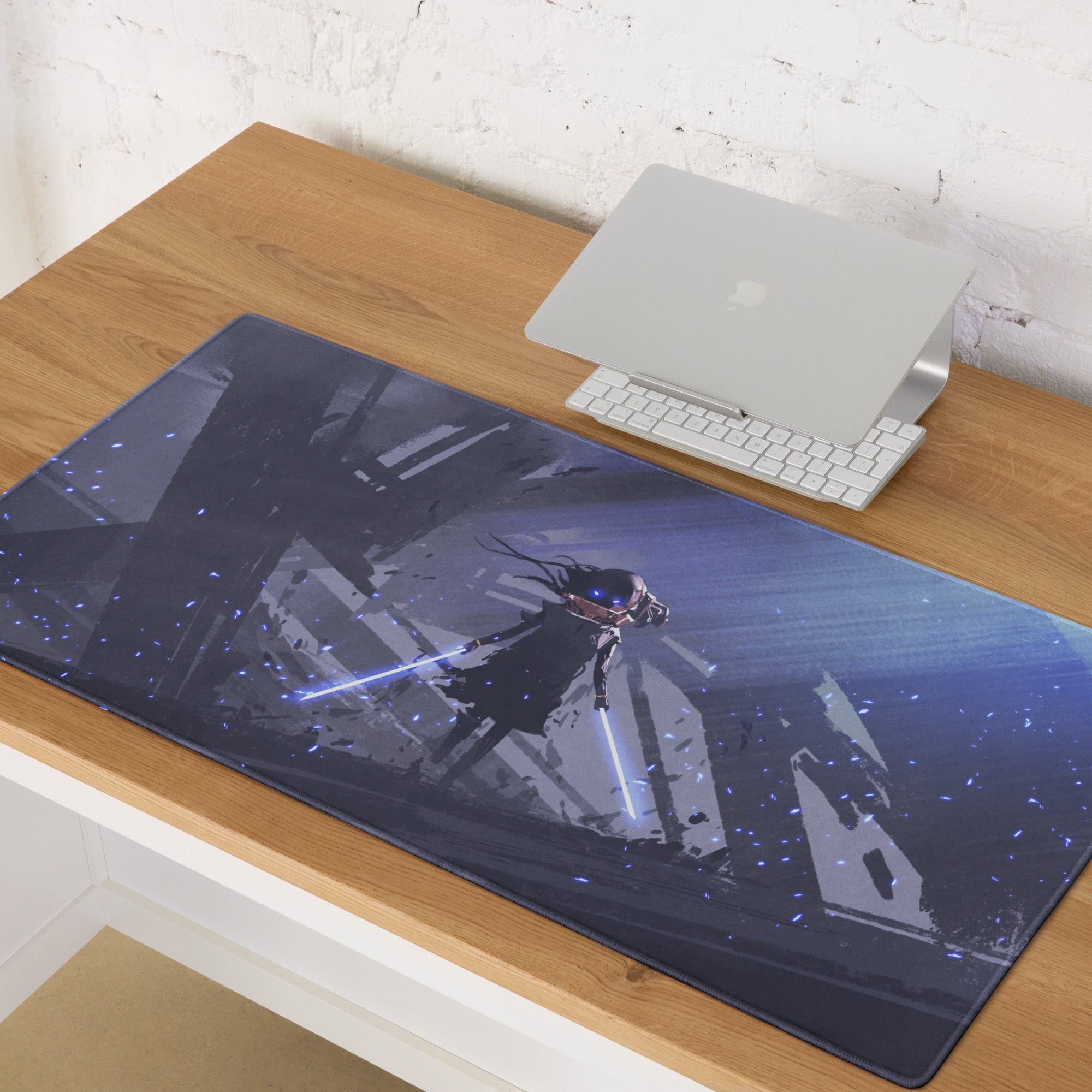 Blue Neon Cyberpunk Gaming Mouse Pad For Desktop Setup Large Non Slip Desk Mat With Futuristic Art