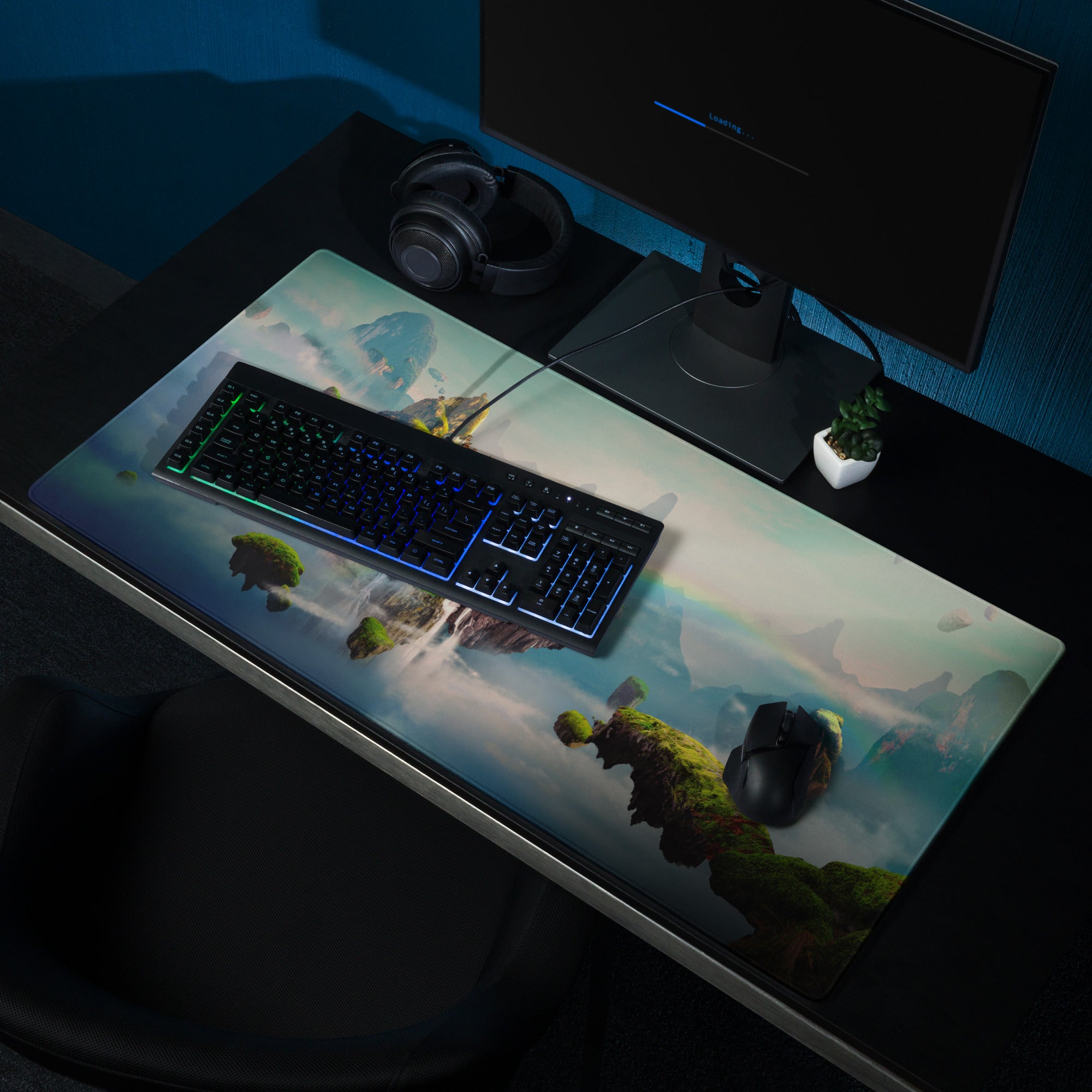 Gaming Mouse Pad Blue Teal Fantasy Landscape For Gaming Desk Style Immersive Mood Digital Artwork
