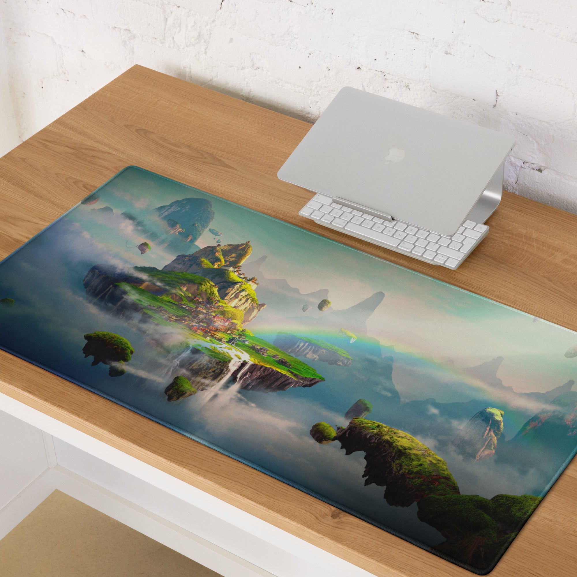 Gaming Mouse Pad Blue Teal Fantasy Landscape For Gaming Desk Style Immersive Mood Digital Artwork