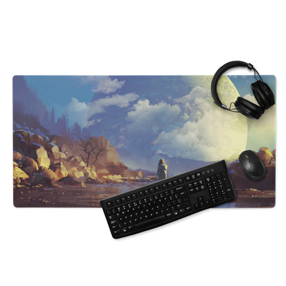 Gaming Mouse Pad Blue Moonlit Landscape For Desk Setup Surreal Painterly Dreamy Style Artwork