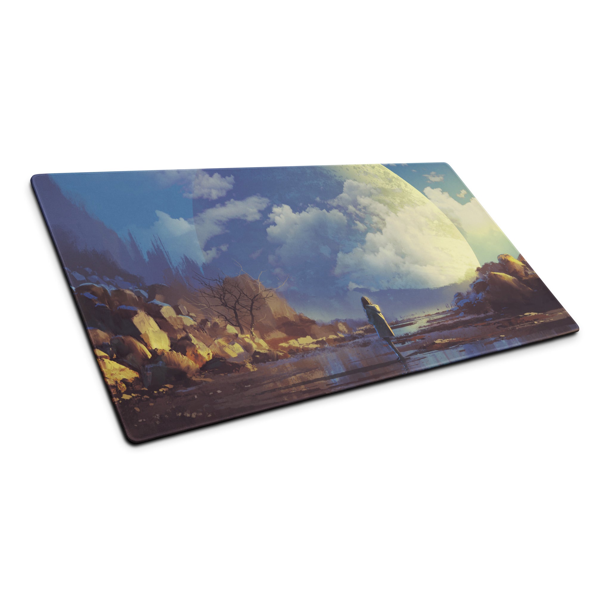 Gaming Mouse Pad Blue Moonlit Landscape For Desk Setup Surreal Painterly Dreamy Style Artwork