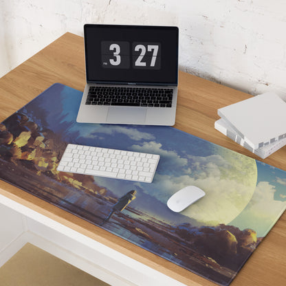 Gaming Mouse Pad Blue Moonlit Landscape For Desk Setup Surreal Painterly Dreamy Style Artwork