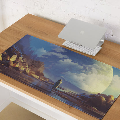 Gaming Mouse Pad Blue Moonlit Landscape For Desk Setup Surreal Painterly Dreamy Style Artwork