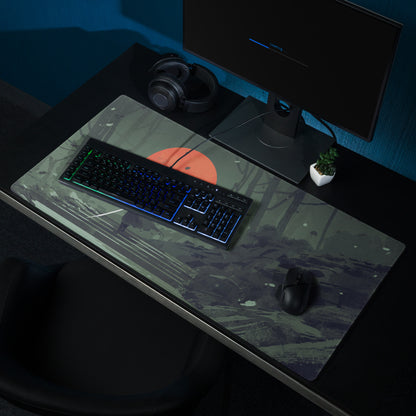 Samurai Warrior Moonlit Forest Gaming Mouse Pad Green Black Red Non Slip Edge Stitch