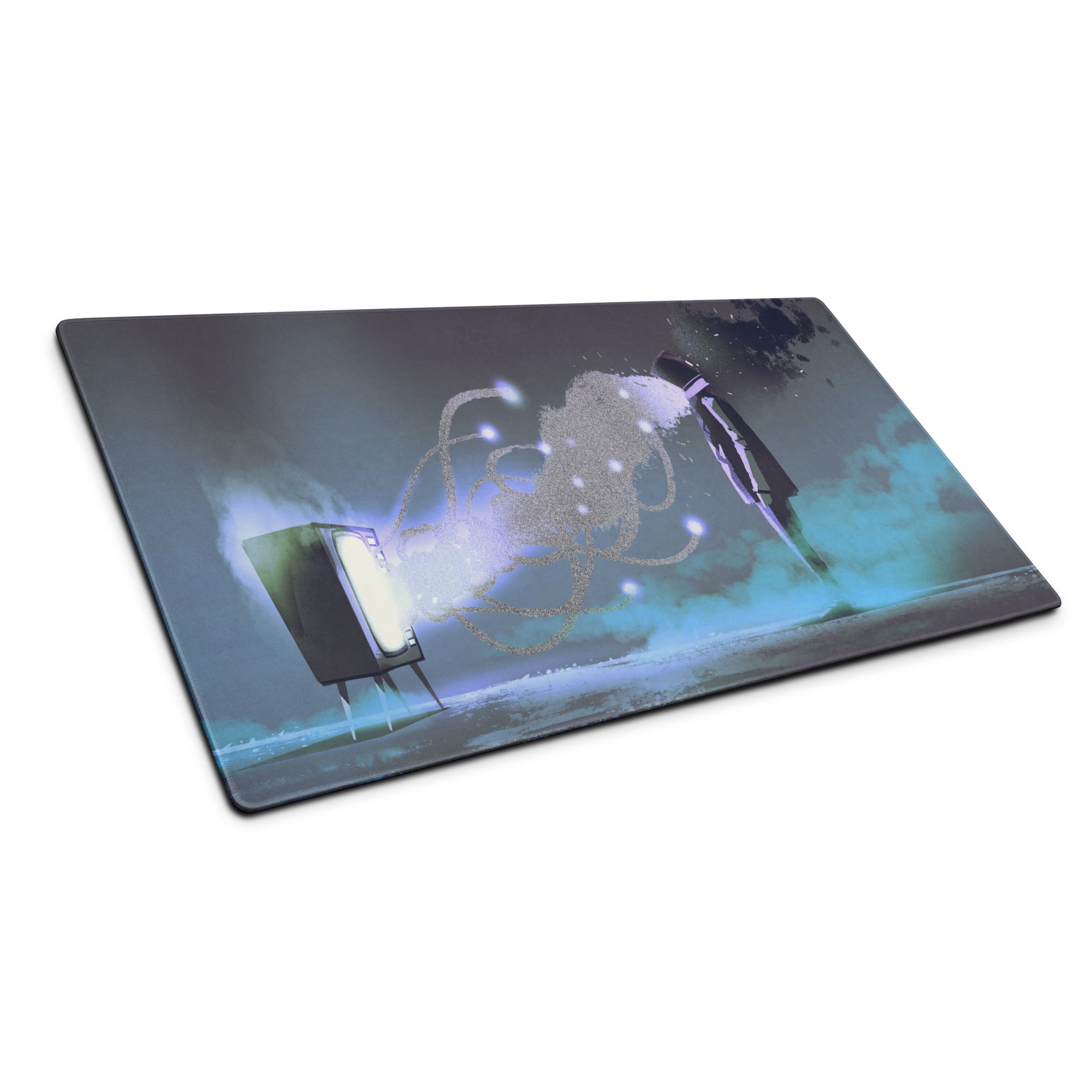 Gaming Mouse Pad Dark Navy Blue Purple Teal Neon for Desk Setup Cyberpunk Style Large Non Slip Edge Stitched