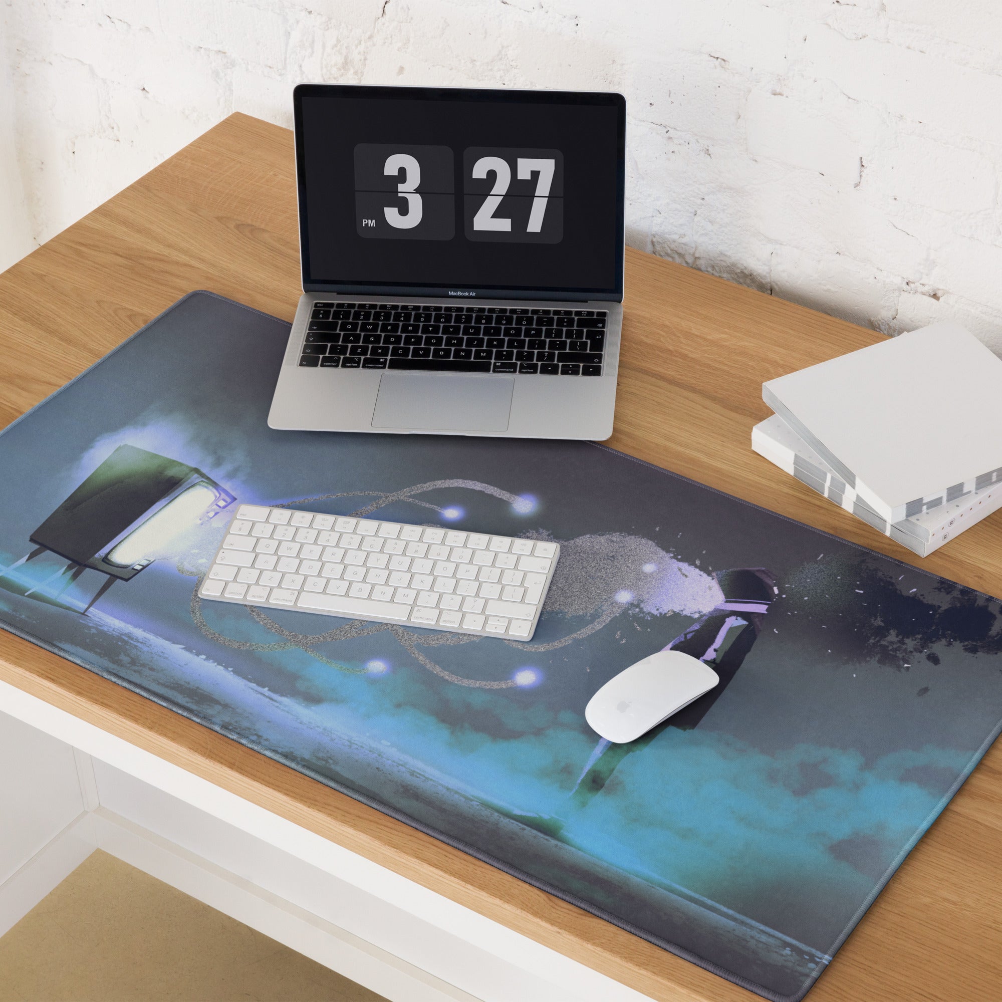 Gaming Mouse Pad Dark Navy Blue Purple Teal Neon for Desk Setup Cyberpunk Style Large Non Slip Edge Stitched