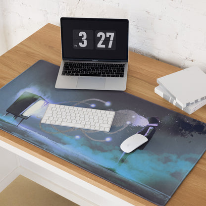 Gaming Mouse Pad Dark Navy Blue Purple Teal Neon for Desk Setup Cyberpunk Style Large Non Slip Edge Stitched