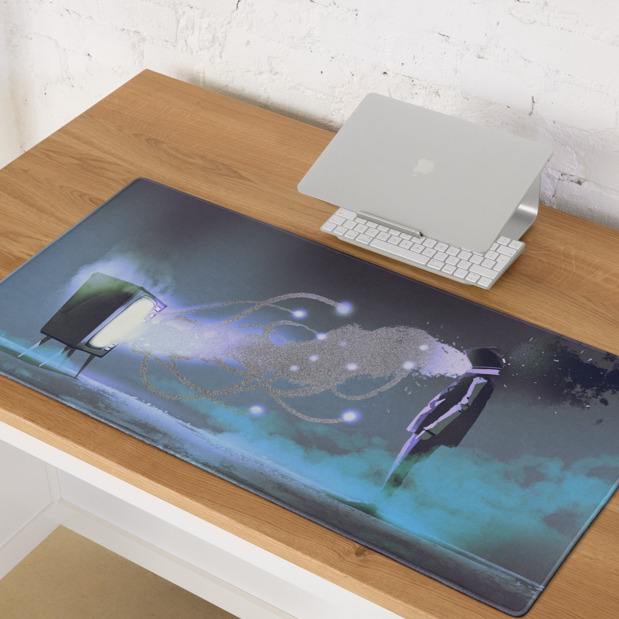 Gaming Mouse Pad Dark Navy Blue Purple Teal Neon for Desk Setup Cyberpunk Style Large Non Slip Edge Stitched