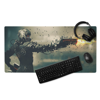 Dark Blue Black Orange Mech Battle Gaming Mouse Pad For Desk Setup Sci Fi Digital Art
