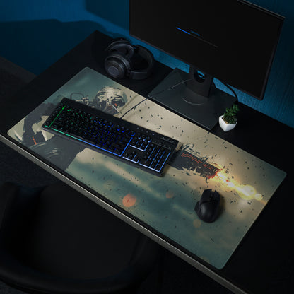 Dark Blue Black Orange Mech Battle Gaming Mouse Pad For Desk Setup Sci Fi Digital Art