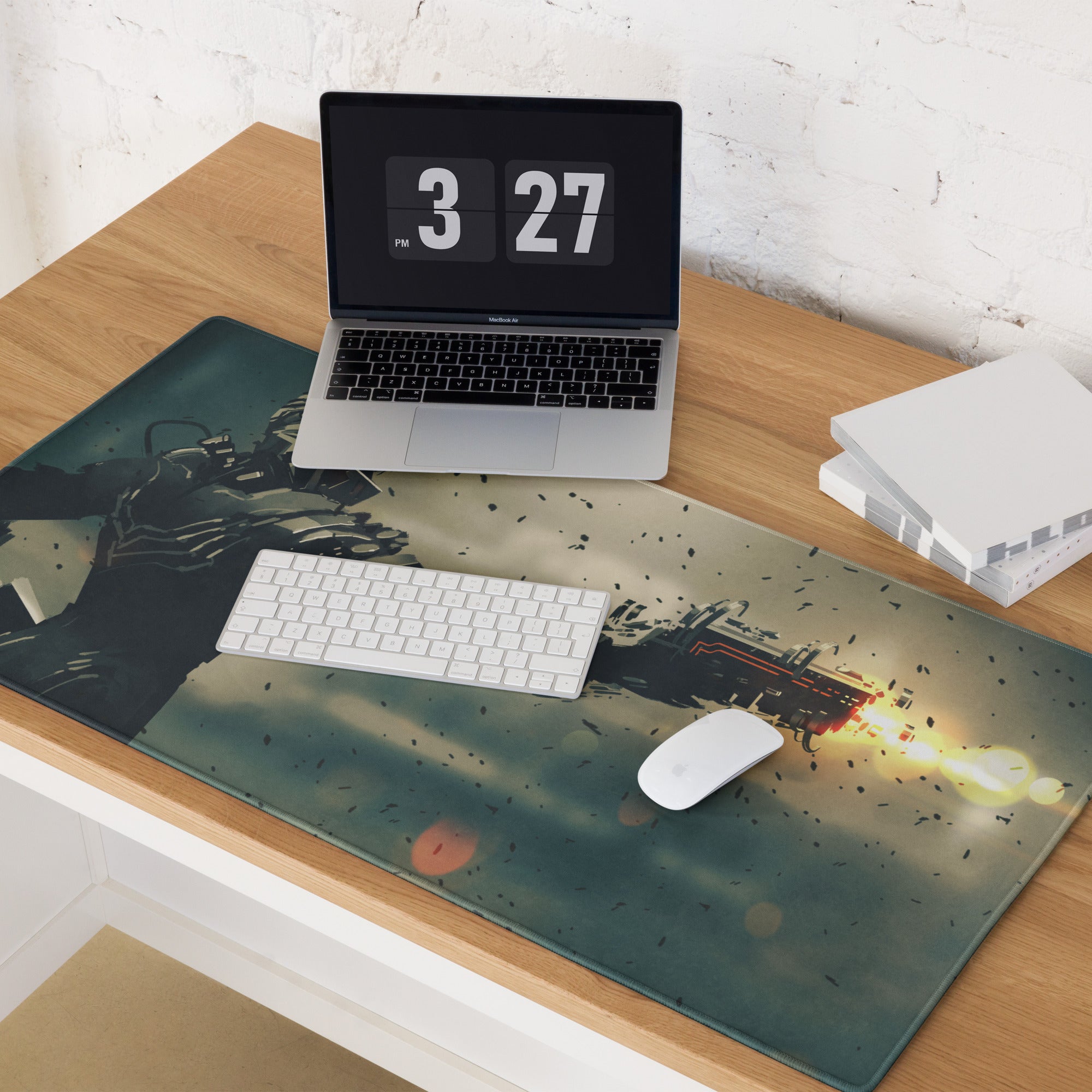 Dark Blue Black Orange Mech Battle Gaming Mouse Pad For Desk Setup Sci Fi Digital Art