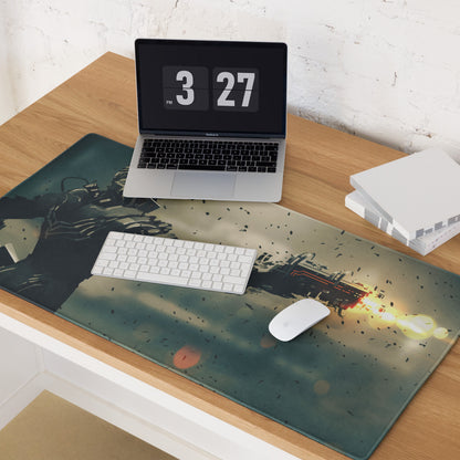 Dark Blue Black Orange Mech Battle Gaming Mouse Pad For Desk Setup Sci Fi Digital Art