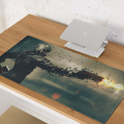 Dark Blue Black Orange Mech Battle Gaming Mouse Pad For Desk Setup Sci Fi Digital Art