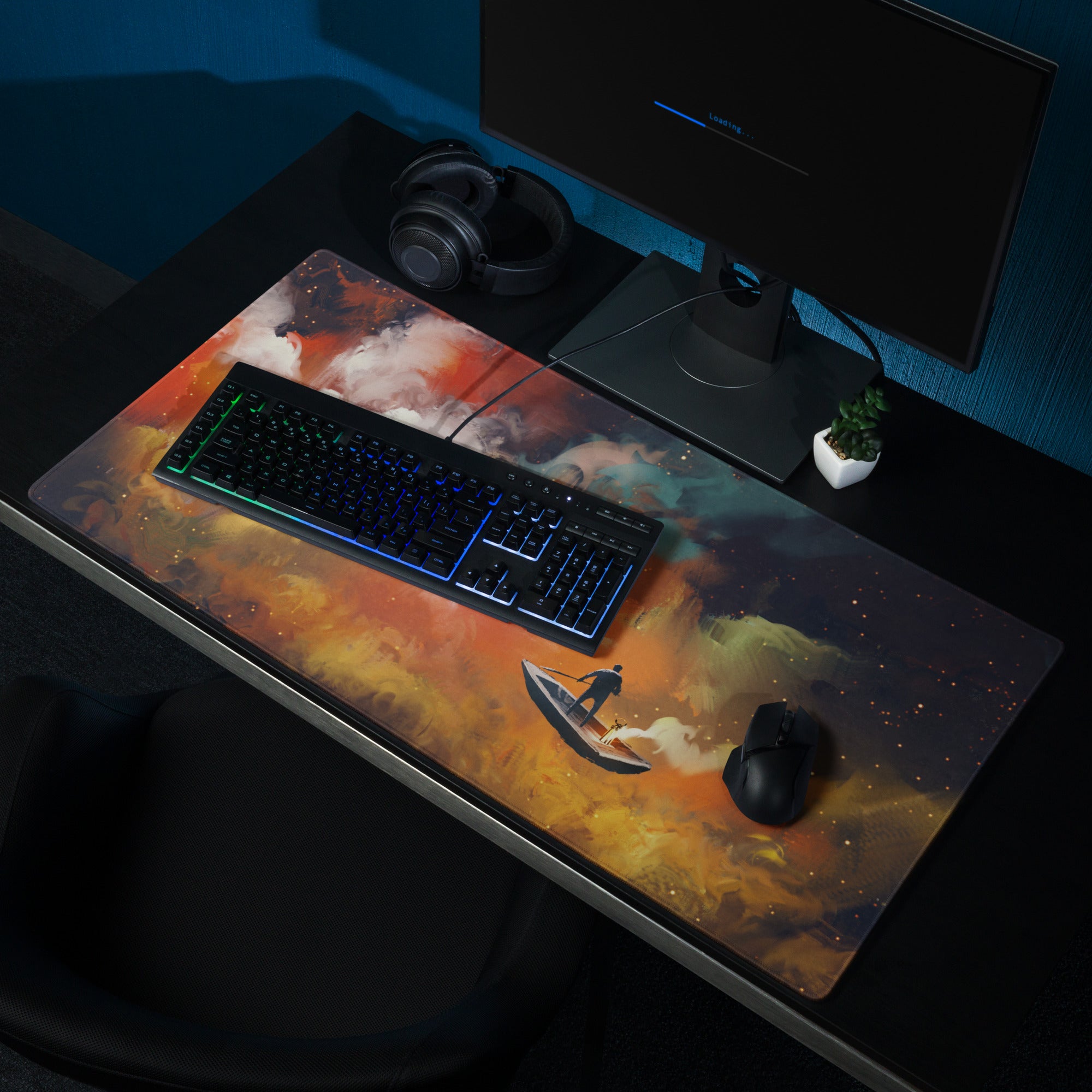 Gamer Mouse Pad Orange Blue Teal For Gaming Desk Abstract Art Epic Cinematic Mood Digital Painting