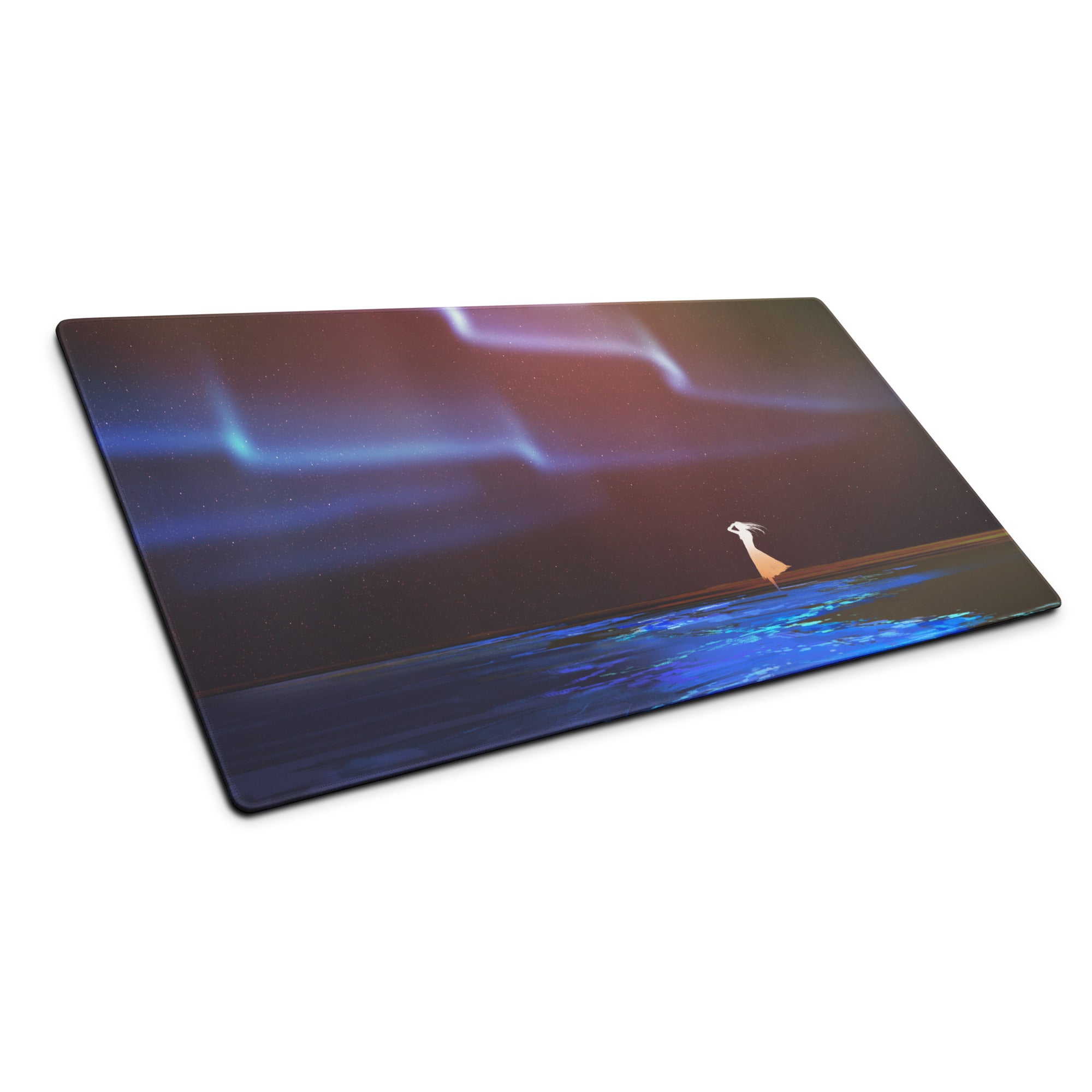 Space Themed Gaming Mouse Pad Large Desk Mat In Deep Blue Purple Hues Non Slip Edge Stitching Immersive Celestial Style