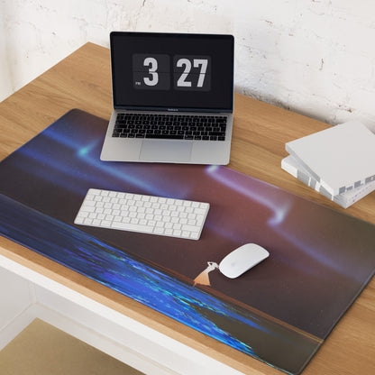 Space Themed Gaming Mouse Pad Large Desk Mat In Deep Blue Purple Hues Non Slip Edge Stitching Immersive Celestial Style