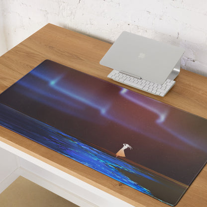 Space Themed Gaming Mouse Pad Large Desk Mat In Deep Blue Purple Hues Non Slip Edge Stitching Immersive Celestial Style