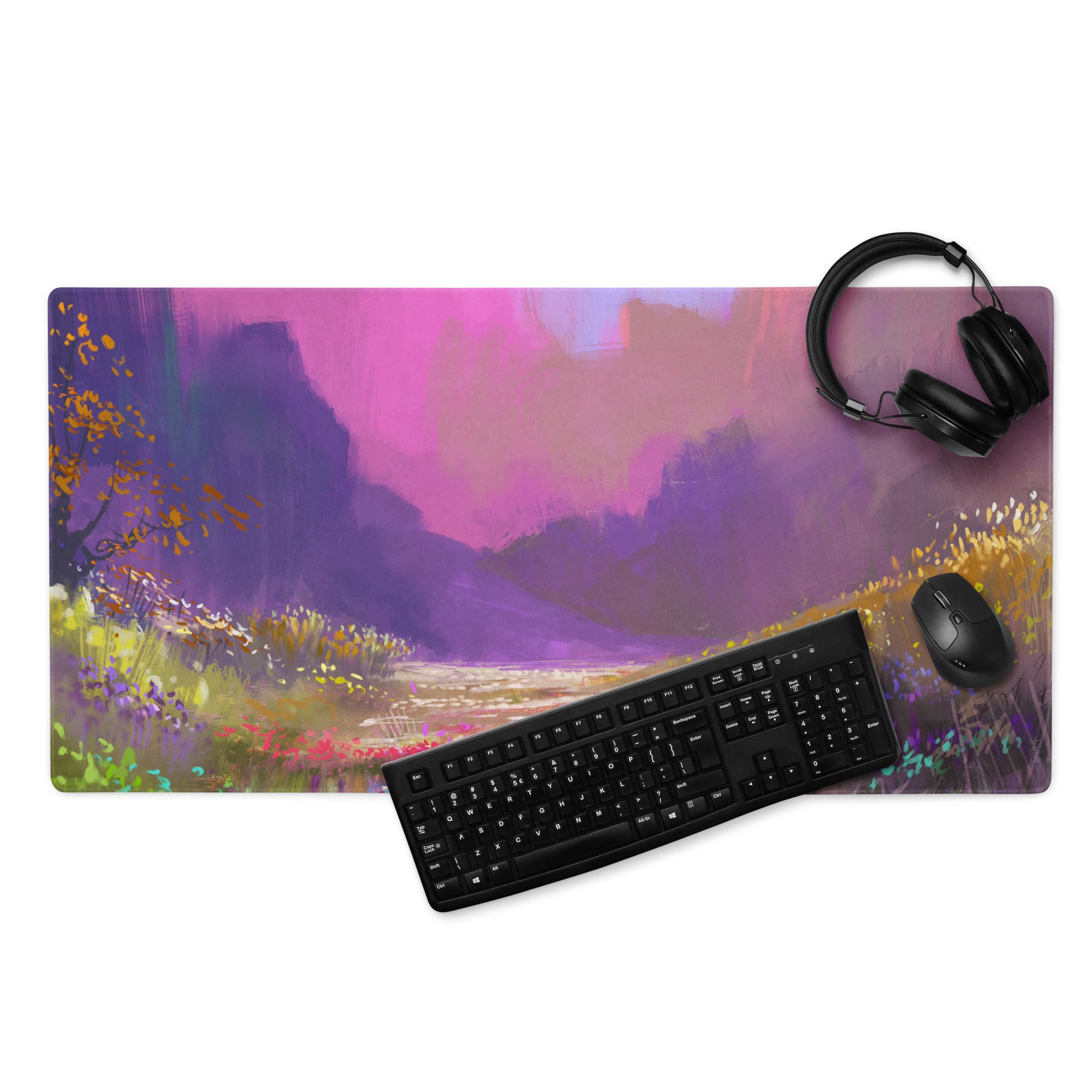 Abstract Landscape Purple Pink Gaming Desk Mouse Pad Painterly Art Vibrant Mood Modern Decor Watercolor Style