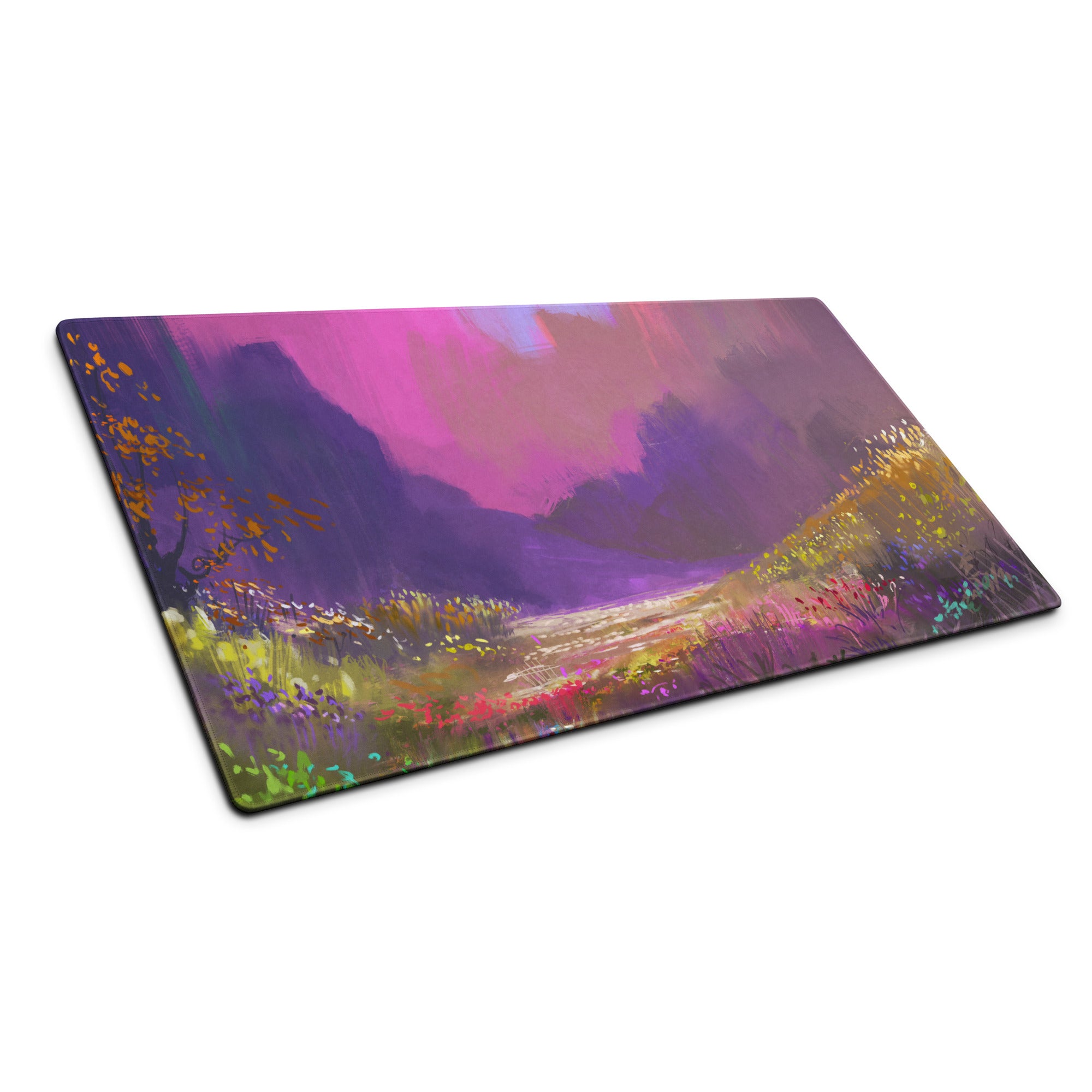 Abstract Landscape Purple Pink Gaming Desk Mouse Pad Painterly Art Vibrant Mood Modern Decor Watercolor Style