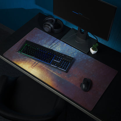 Gaming Mouse Pad Navy Blue And Amber Gradient With Umbrella Silhouette For Gaming Desk Moody Cinematic Art Style