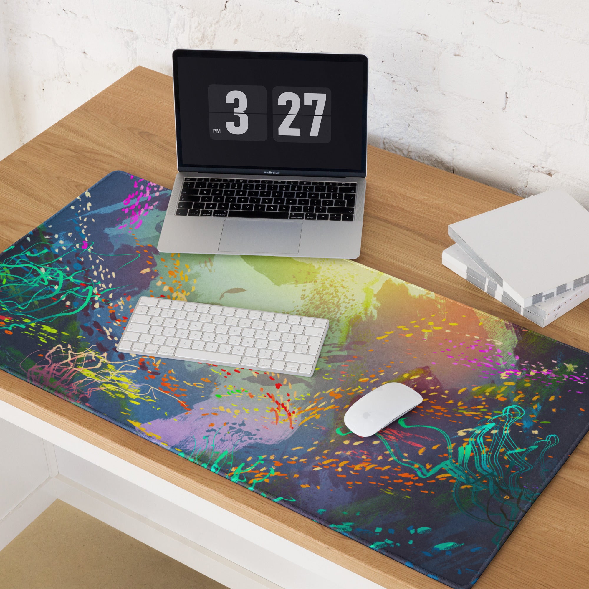 Gaming Mouse Pad Multicolor Desk Setup Esports Style Abstract Art Digital Paint Splatter