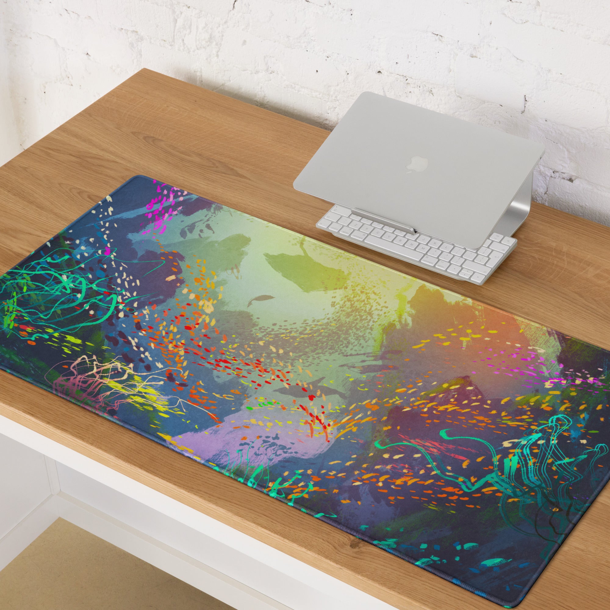 Gaming Mouse Pad Multicolor Desk Setup Esports Style Abstract Art Digital Paint Splatter