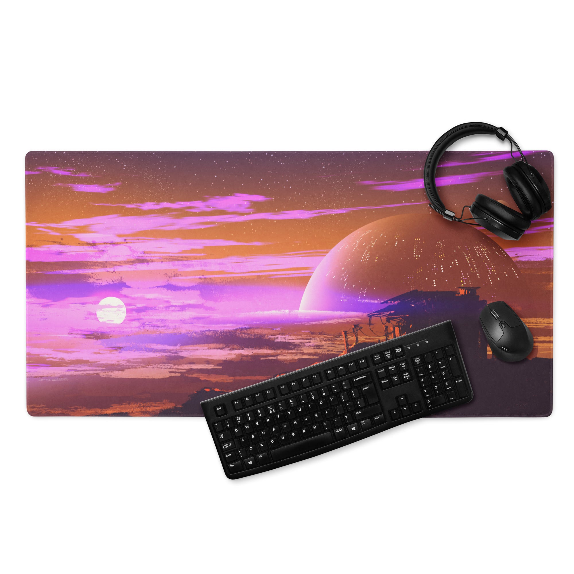 Purple Pink Galaxy Gaming Mouse Pad Large Non Slip Desk Mat For Gaming Setup Futuristic Space Digital Art