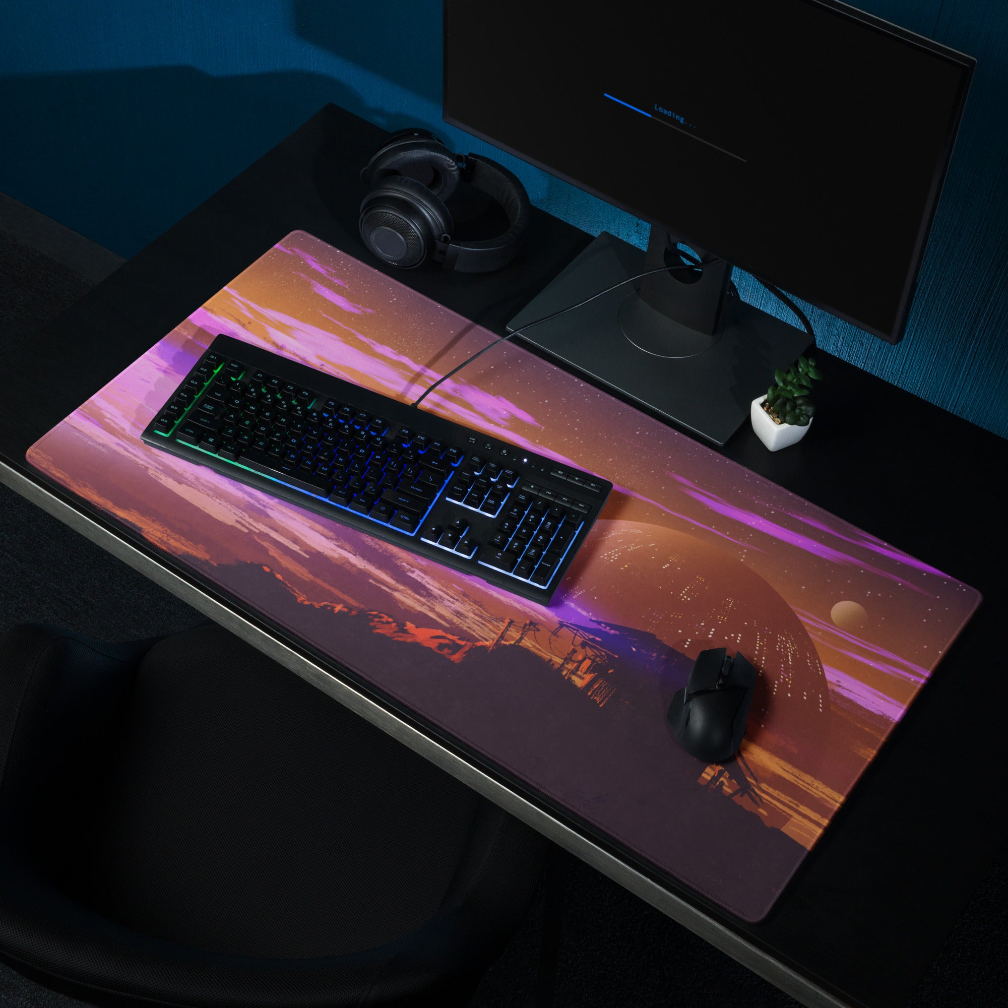 Purple Pink Galaxy Gaming Mouse Pad Large Non Slip Desk Mat For Gaming Setup Futuristic Space Digital Art