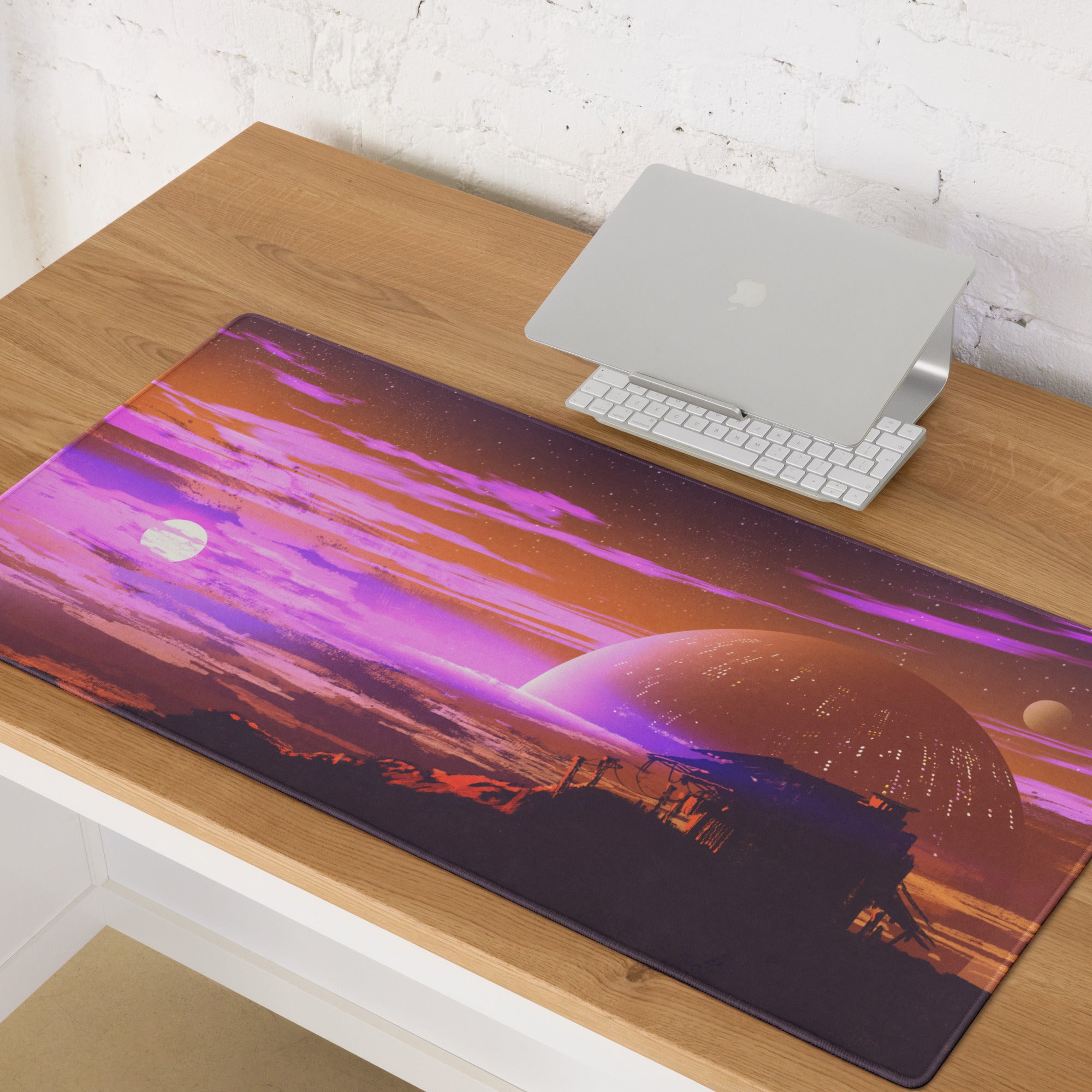 Purple Pink Galaxy Gaming Mouse Pad Large Non Slip Desk Mat For Gaming Setup Futuristic Space Digital Art