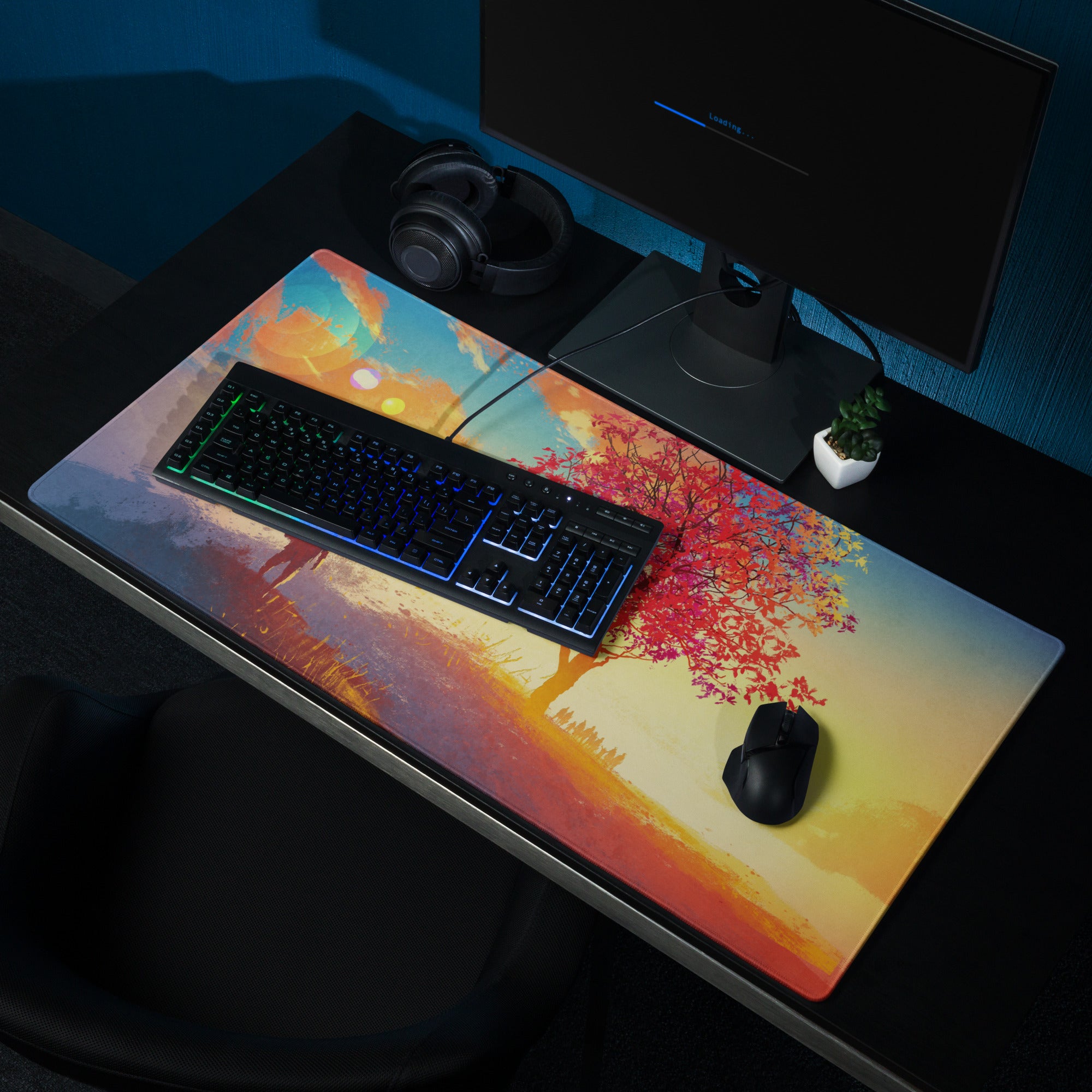 Gaming Mouse Pad Multicolor Sunset Blues Oranges For Desk Setup Vibrant Landscape Art Style
