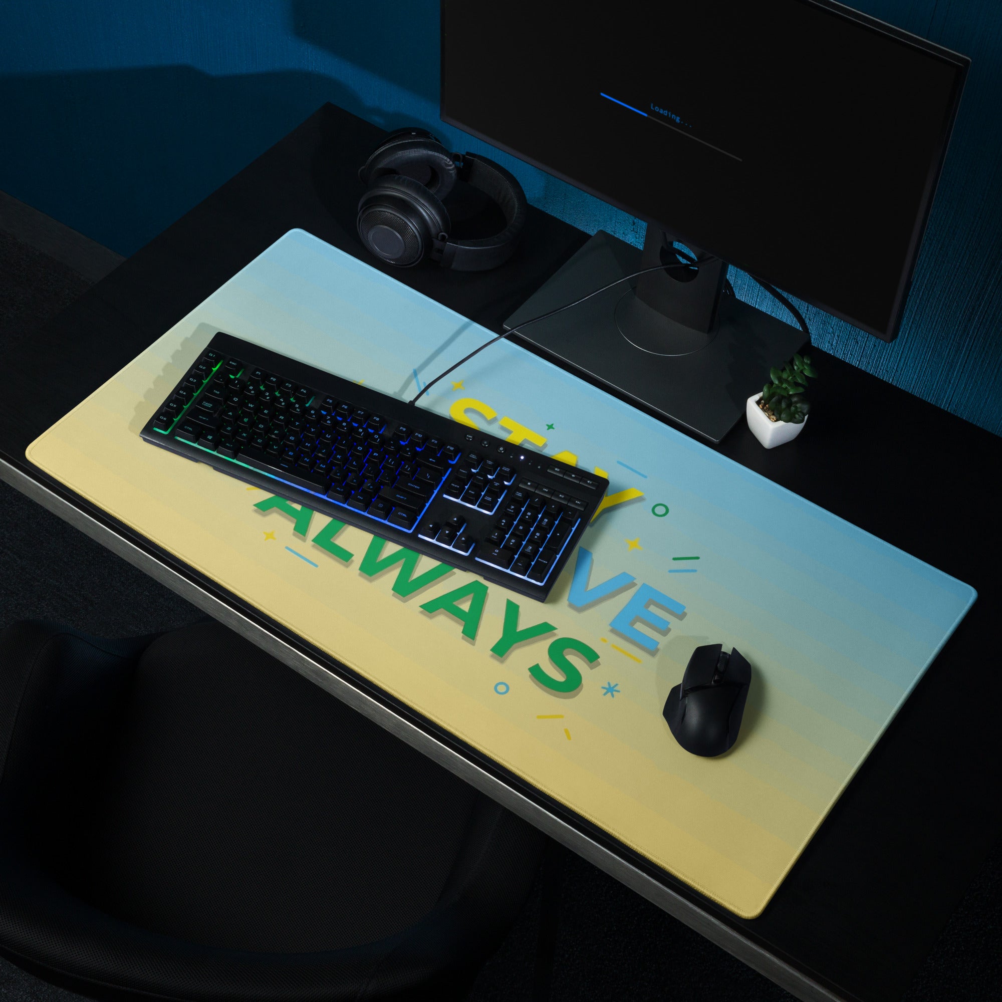 Motivational Mouse Pad Stay Positive Always Blue Yellow Gradient Bold Desk Setup