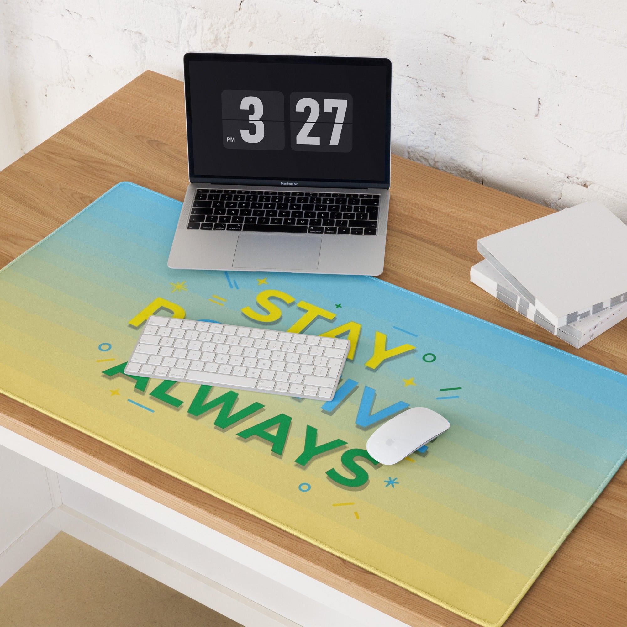 Motivational Mouse Pad Stay Positive Always Blue Yellow Gradient Bold Desk Setup