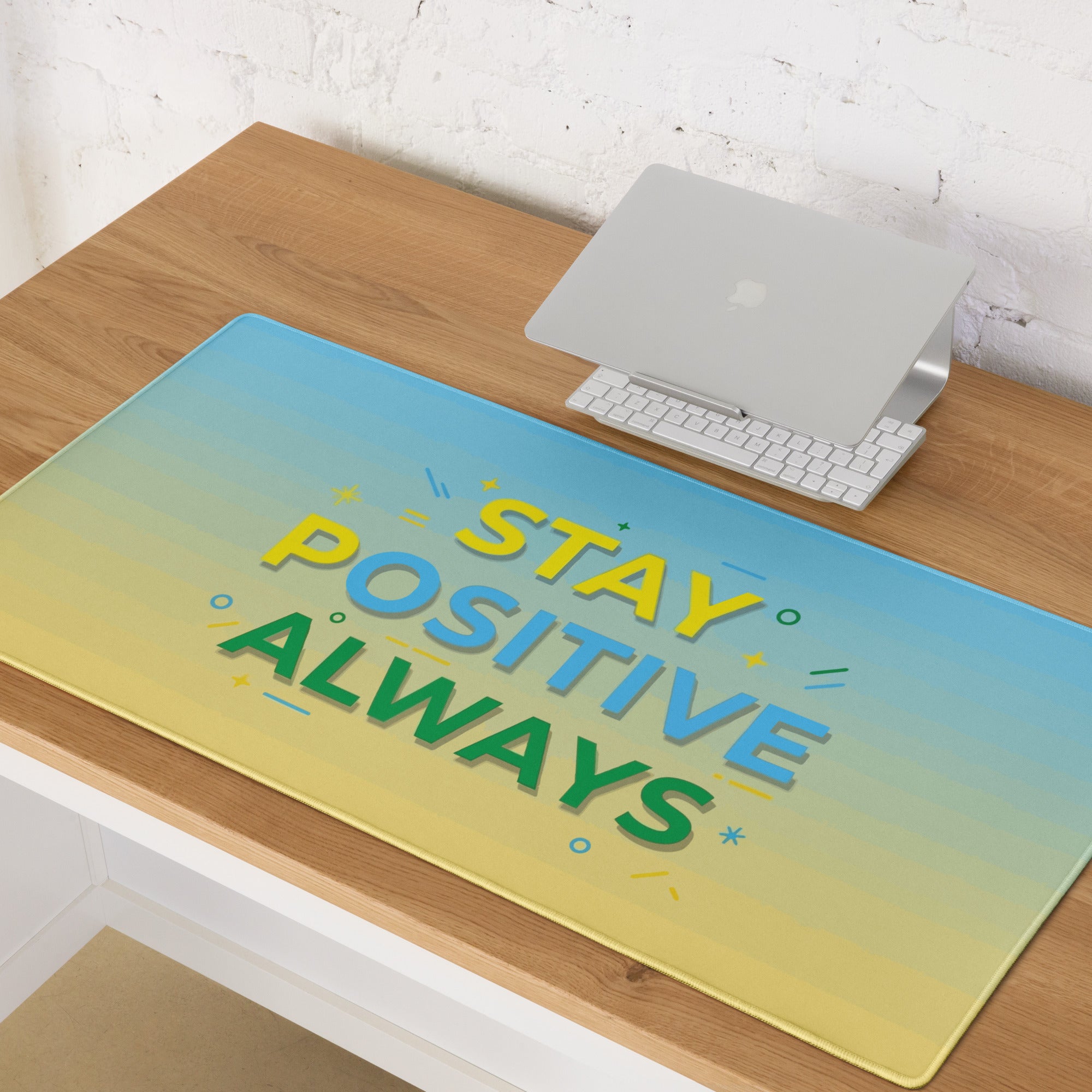 Motivational Mouse Pad Stay Positive Always Blue Yellow Gradient Bold Desk Setup