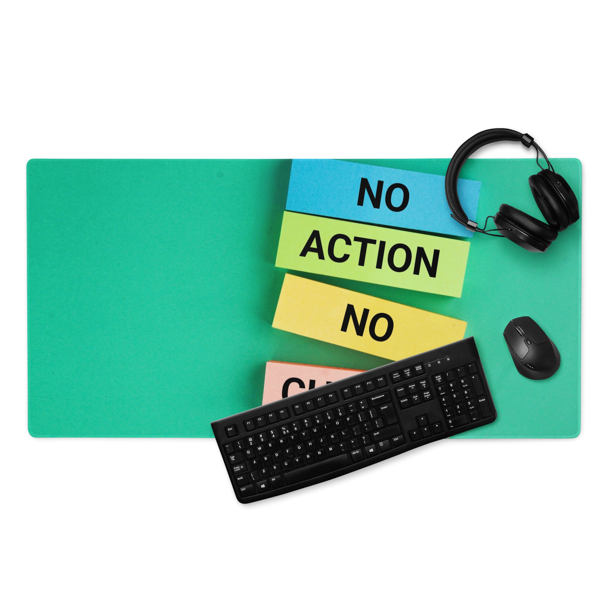 Green Motivational Mouse Pad With No Action Sticky Notes Design Large Non Slip Desk Mat For Gaming And Productivity