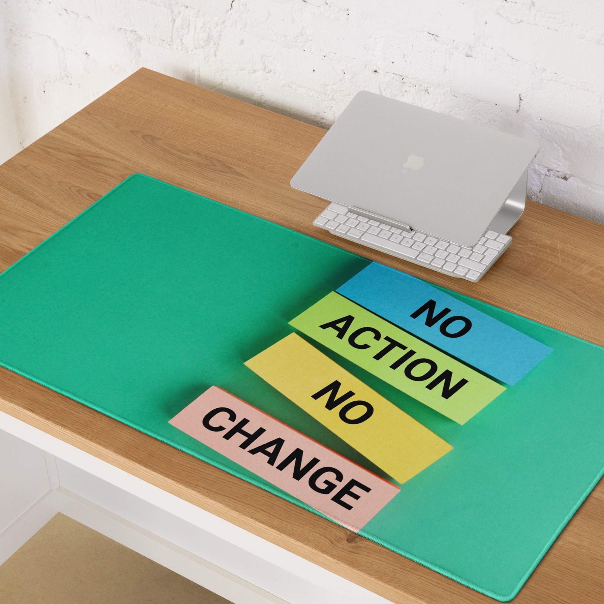 Green Motivational Mouse Pad With No Action Sticky Notes Design Large Non Slip Desk Mat For Gaming And Productivity