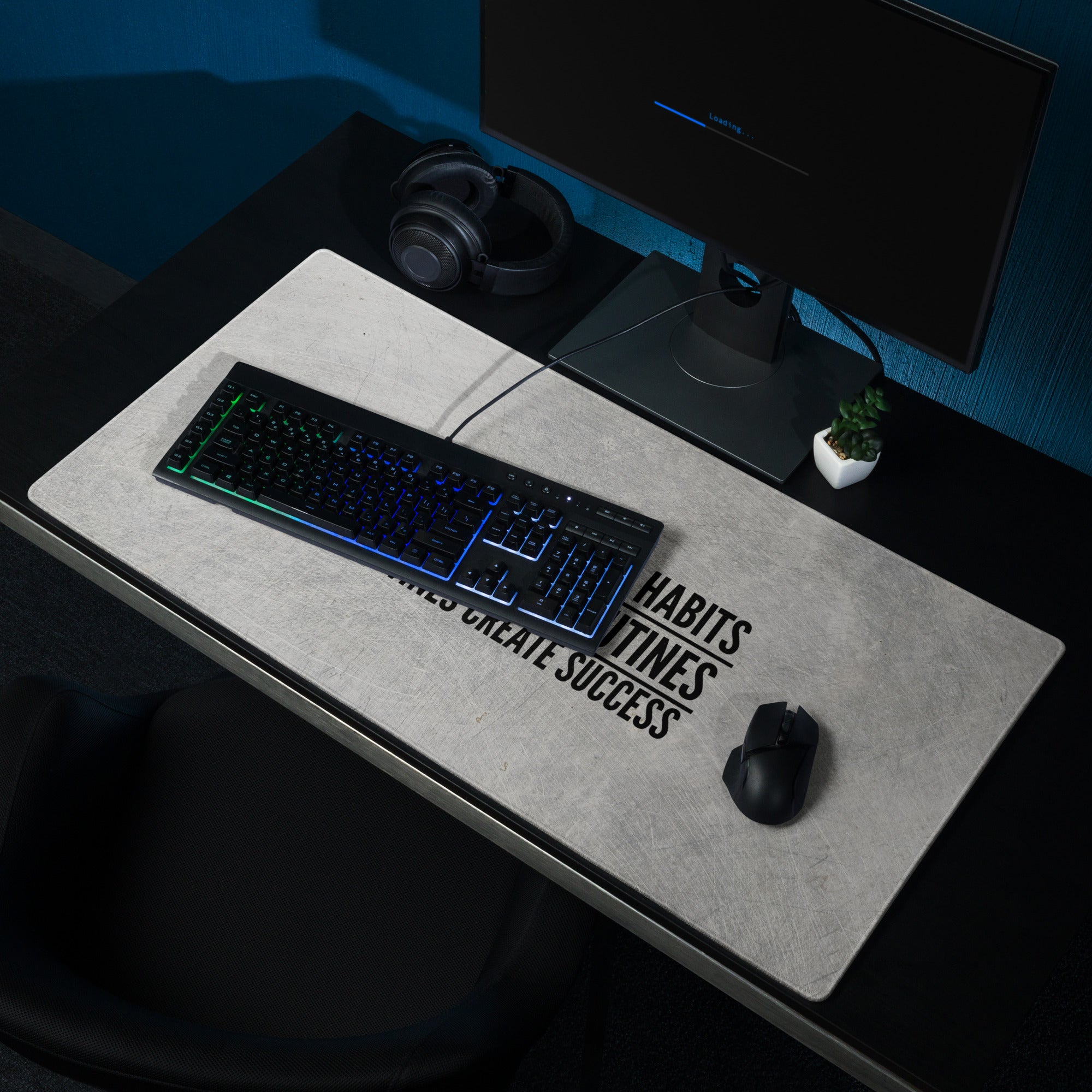 Motivational Quote Mouse Pad Silver Gray Desk Mat For Office And Gaming Modern Industrial Style Typography