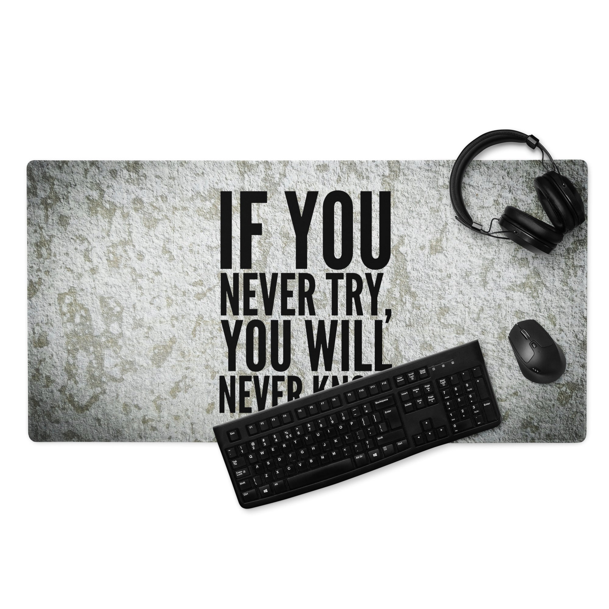 Motivational Quote Mouse Pad Gray Black Desk Office Minimalist Stone Texture Non Slip