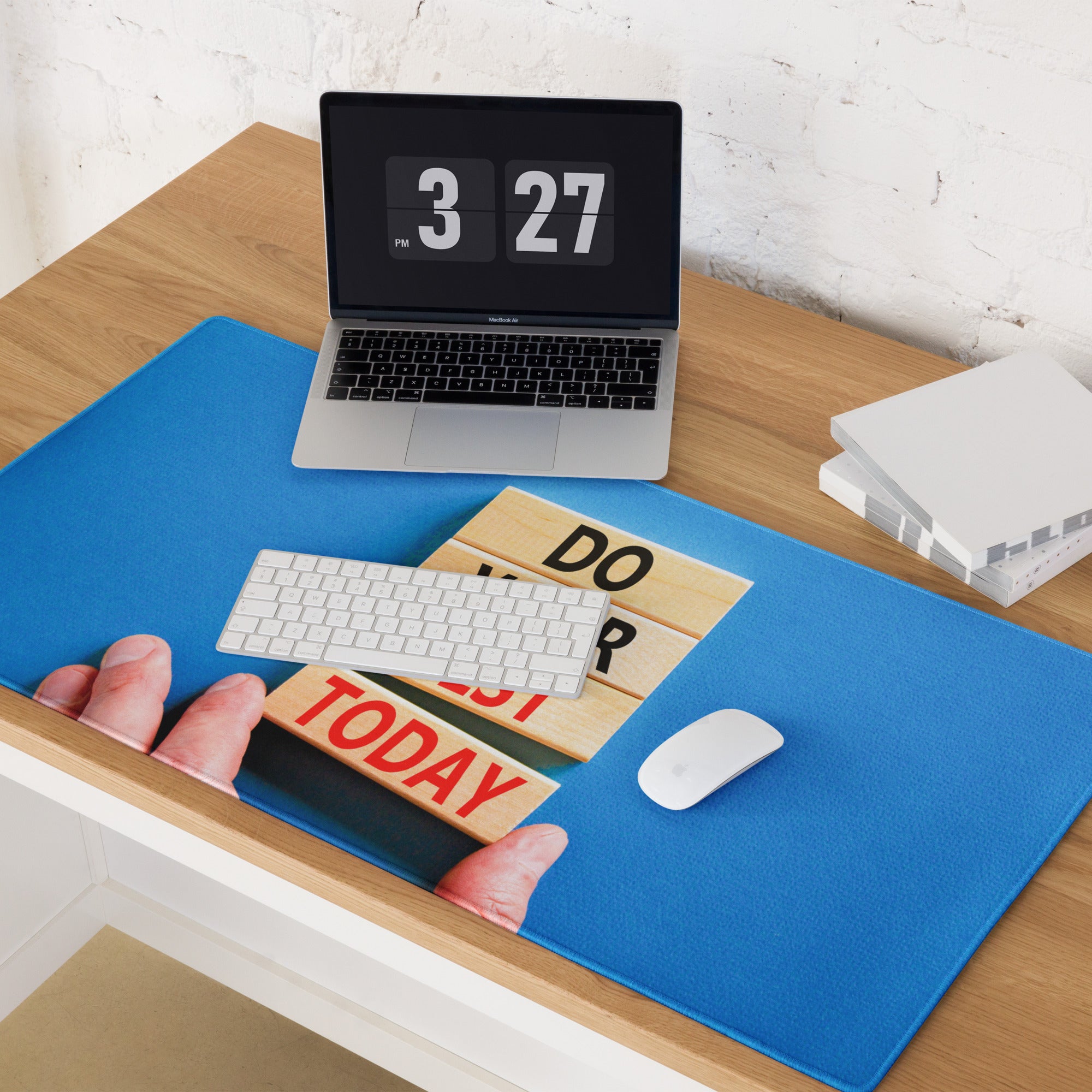 Motivational Blue Mouse Pad for Desk Office Workspace Modern Photo Style Inspirational Quote Blocks Today