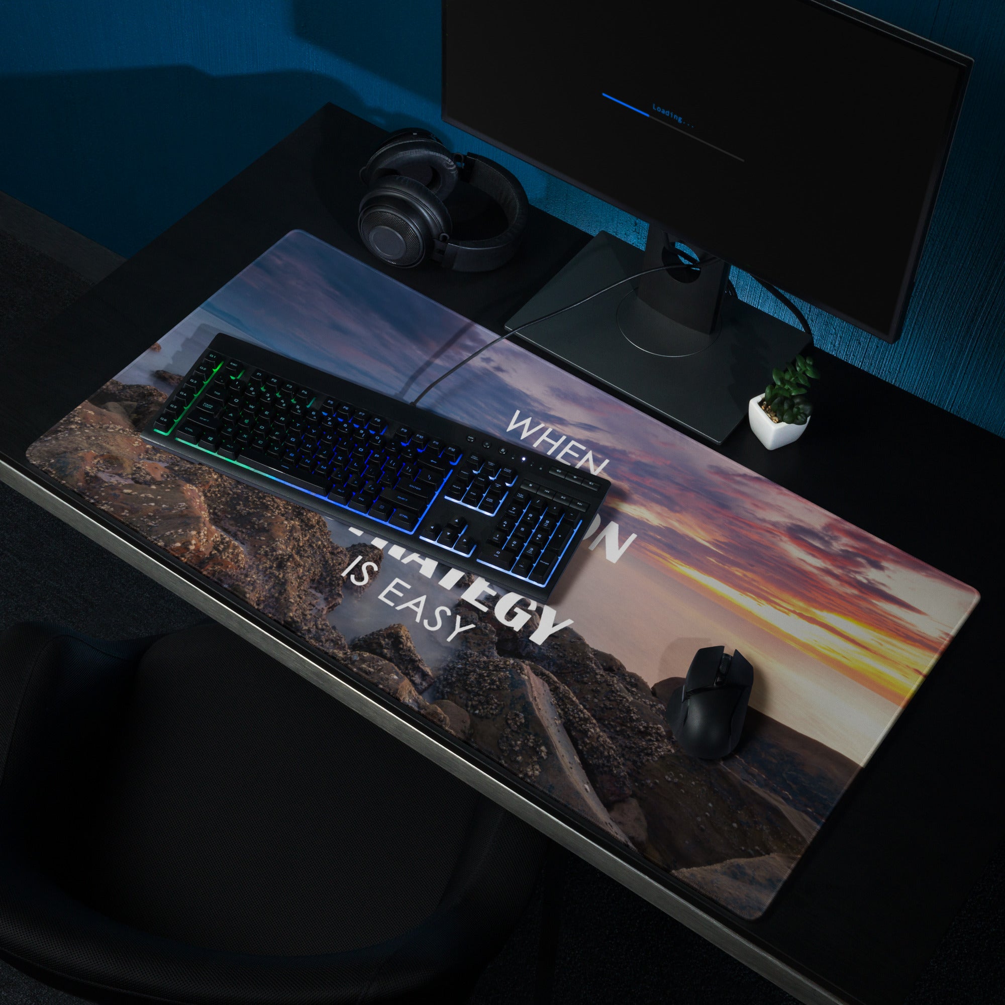 Motivational Gaming Mouse Pad Large Size With Sunset Purple Blue Colors For Desk Esports Non Slip Edge Stitch Mat