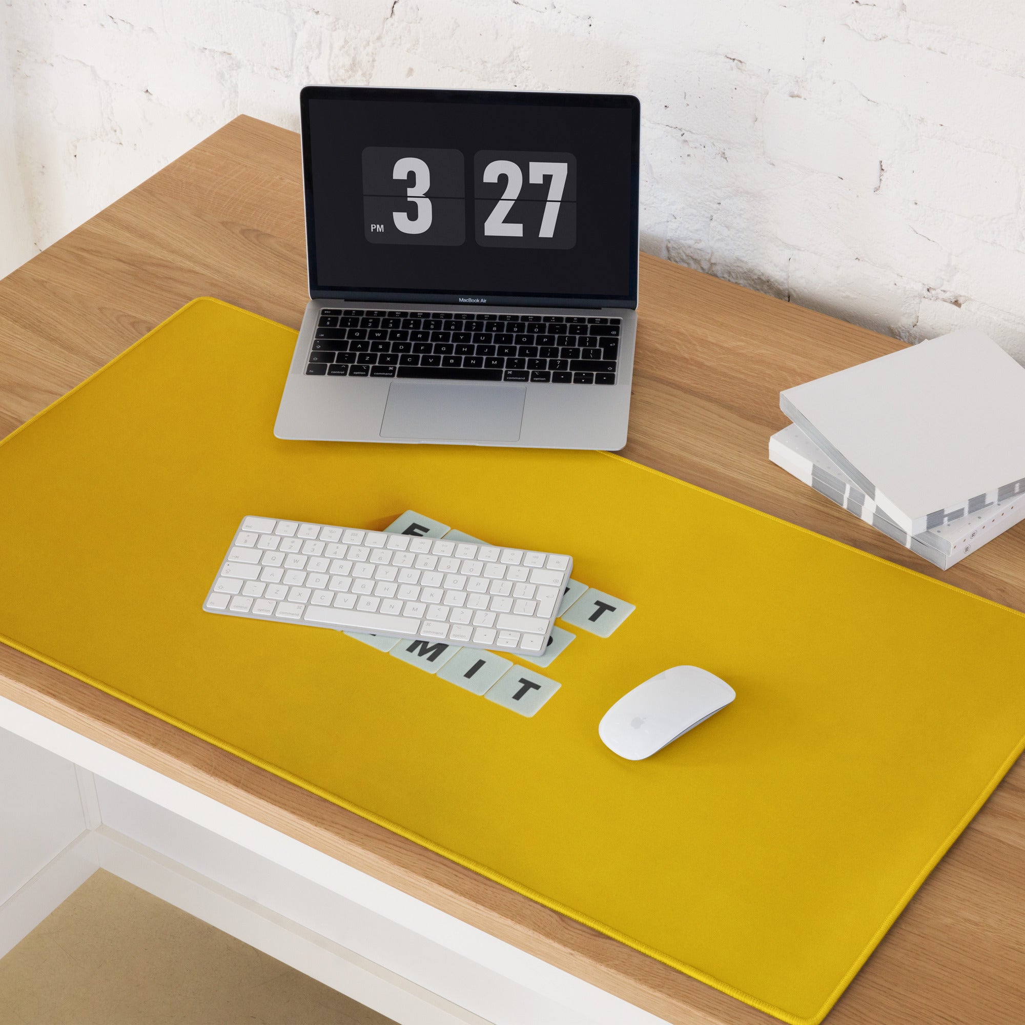 Yellow Motivational Mouse Pad Desk Mat Fight Your Limit Non Slip Large Edge Stitch Modern Minimal